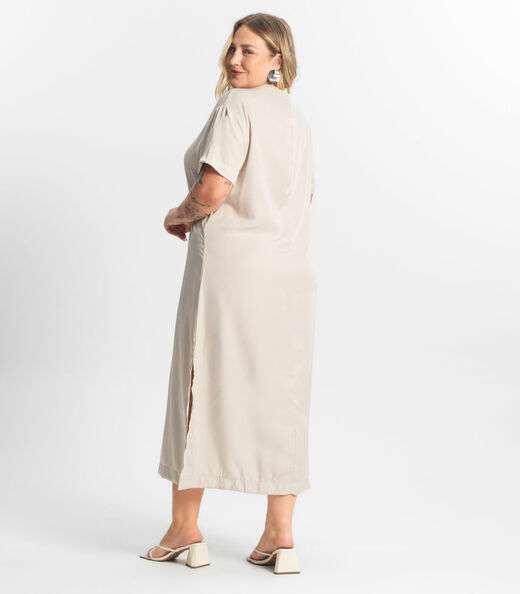 Vestido Super Midi Plus Size Secret Glam Bege