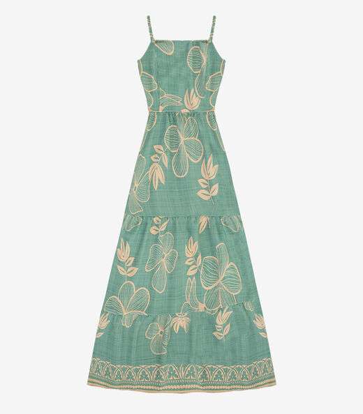 Vestido Longo Feminino Lastex Estampado Select Verde