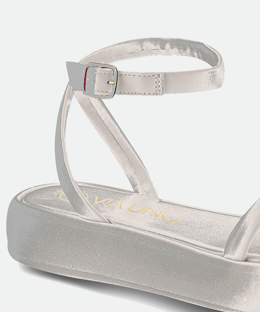 Sandália Flatform Feminina Metalizada Via Uno