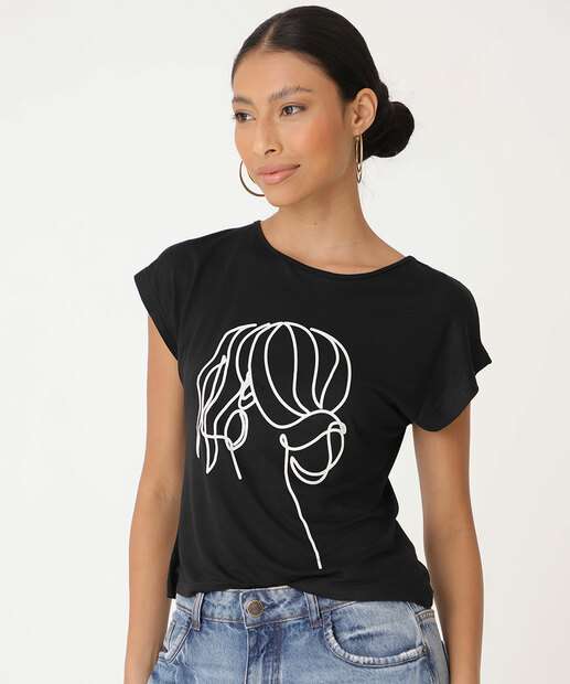 Blusa Feminina Estampa Frontal Manga Curta Marisa