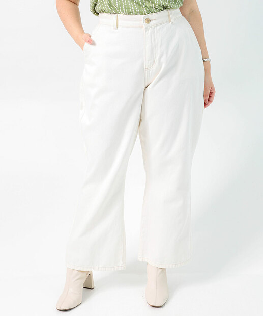 Calça Plus Size Feminina Reta Sarja Off White