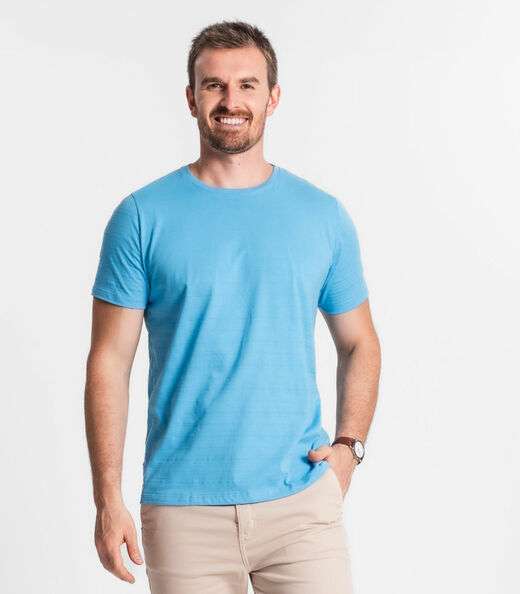 Camiseta Masculina Meia Malha Maquinetada Diametro Azul