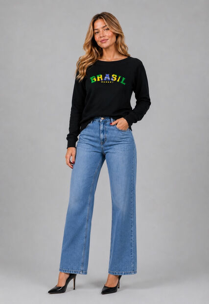 Blusa Brasil Moletinho Premium Preto Salvatore