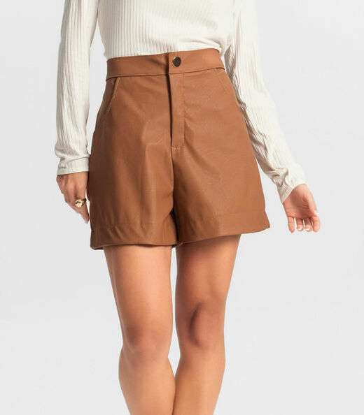 Shorts Feminino Courino Sintético Endless Marrom