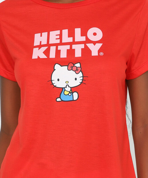 Pijama Feminino Hello Kitty Manga curta Sanrio Vermelho
