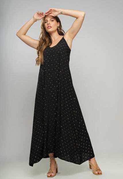 Image_Vestido Midi Viscose Com Lurex Com Amarração Preto Salvatore Fashion