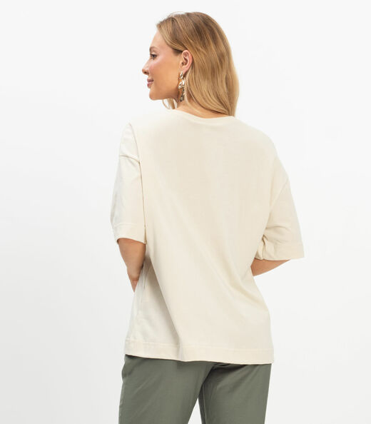 T- Shirt Overzised Meia Malha Feminina Rovitex Bege