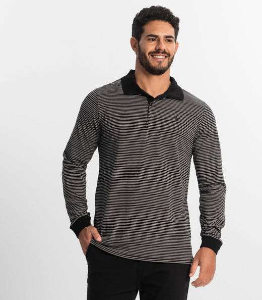 Camisa Polo Manga Longa Maquinetada Diametro Preto