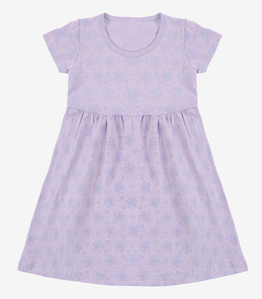 Vestido Infantil Manga Curta Estampado Biju Kids Roxo