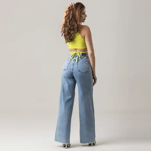 Calça Pantalona Jeans Feminina Moderna Zune