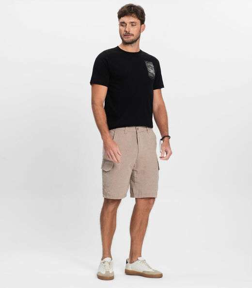 Bermuda Masculina Sarja Com Bolsos Cargo  Shift Bege