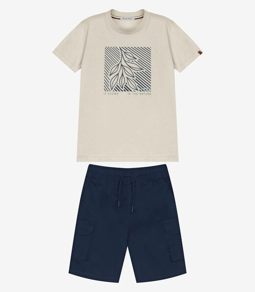 Conjunto Infantil Camiseta Com Bermuda Trick Nick Bege