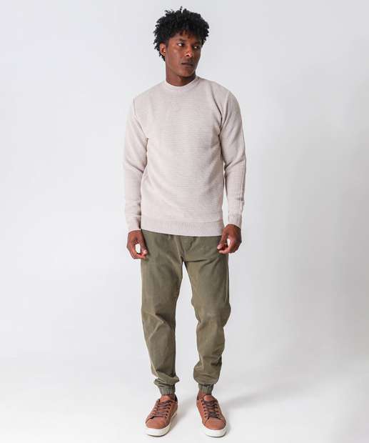 Suéter Masculino Tricô Textura Marisa Bege