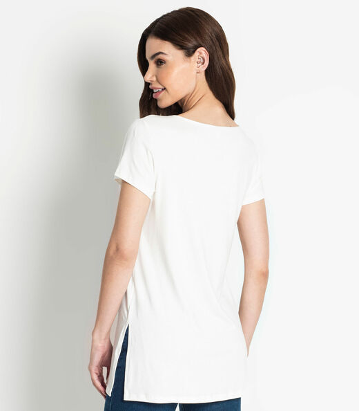 Blusa Básica Alongada Feminina Rovitex Bege