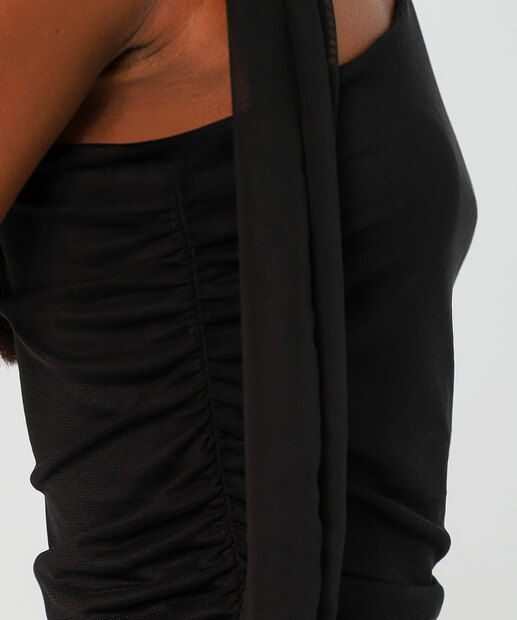 Blusa Feminina Ombro Só Drapeado Amarração Marisa Preto