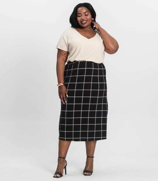 Saia Midi Plus Size Infinita Cor Preto