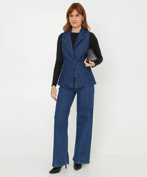 Colete Feminino Jeans Alongado Bolsos Biotipo Azul