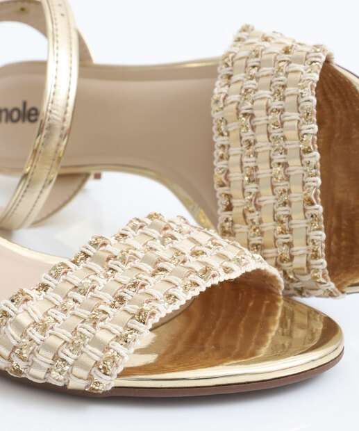 Sandália Feminina Salto Grosso Metalizada Moleca Dourada