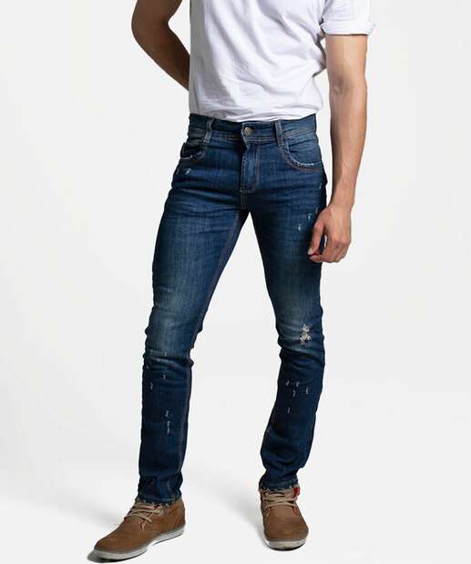 Calça Masculina Jeans Destroyed Skinny Bolso Sawary