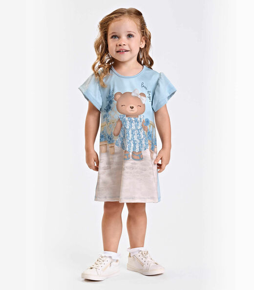 Vestido Verão Menina Midi Com Estampa Trick Nick Azul