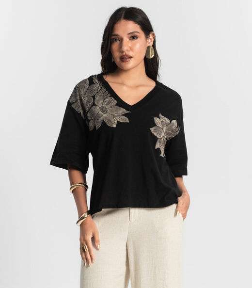 Image_T- Shirt Feminina Meia Malha Rovitex Preto