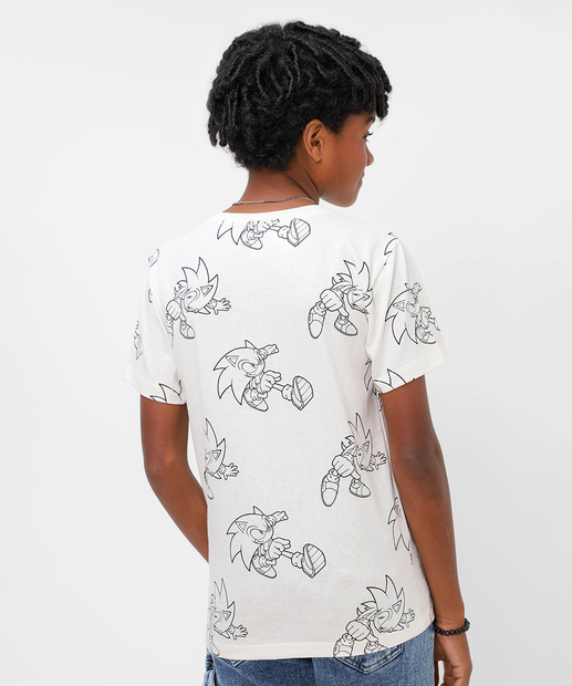 Camiseta Juvenil Sonic Tam 10 a 16 Off White