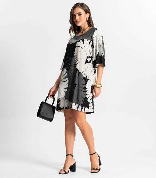 Vestido Curto Estampado Endless Cinza