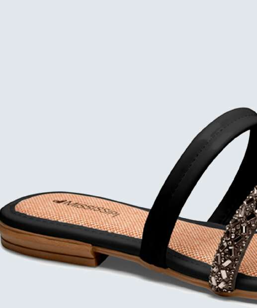 Rasteirinha Feminina Tiras Pedraria Mississipi