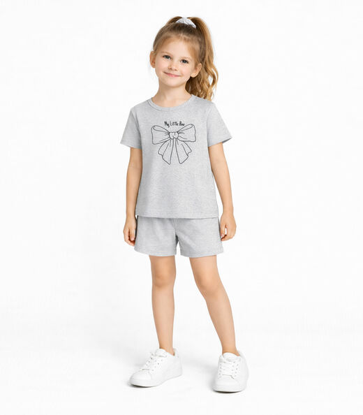 Conjunto Infantil Feminino Blusa E Short Select Cinza