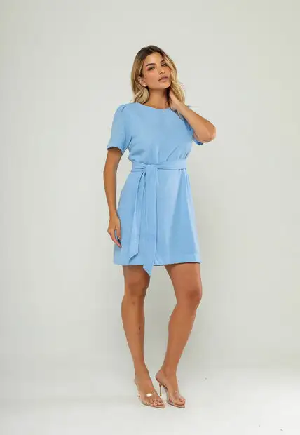 Vestido Curto Com Faixa Azul Salvatore