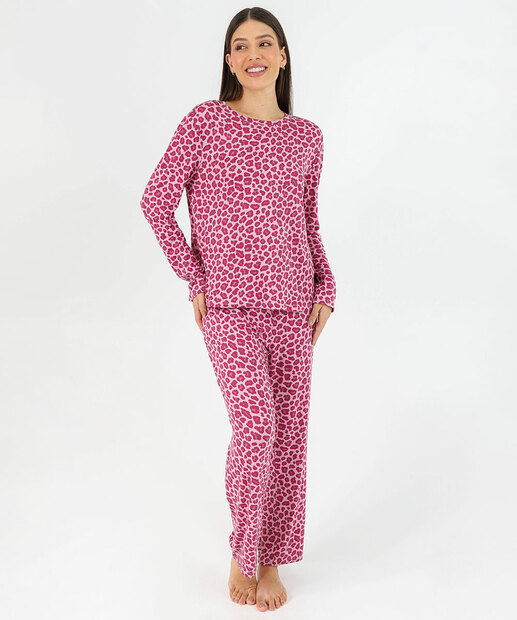 Image_Pijama Feminino Animal Print Manga Longa Marisa Rosa