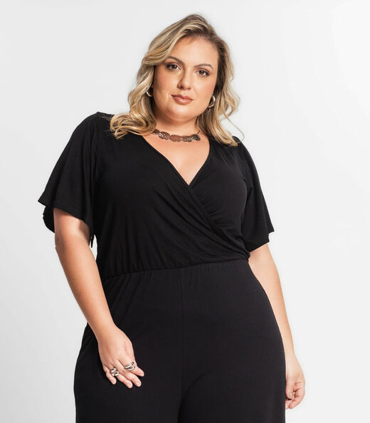 Macacão Pantalona Feminino Plus Size Secret Glam Preto