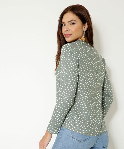 Camisa Feminina Estampa Poá Manga Longa Marisa