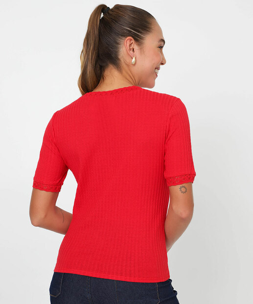 Blusa Feminina Textura Manga Curta Marisa Vermelho