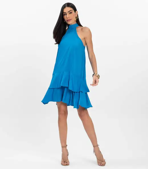 Vestido Curto Feminino Em Viscose Style Box Azul