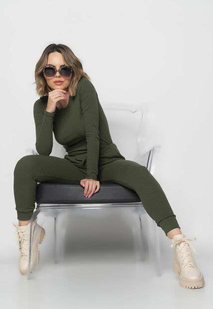 Image_Conjunto  Comfy Com Blusa Manga Longa e Jogger Canelada Verde Salvatore Fashion