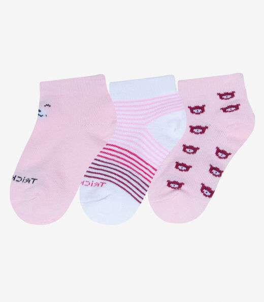 Image_Kit 3 Pares De Meia Cano Curto Infantil Trick Nick Rosa