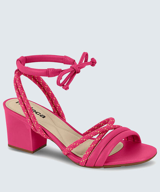 Sandália Salto Grosso Feminina Amarração Moleca