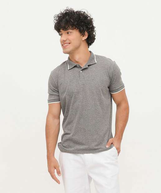 Polo Masculina Mescla Manga Curta 