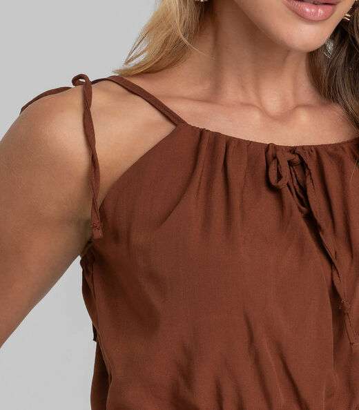 Blusa Cropped Feminina De Alça Em Viscose Dianna Marrom