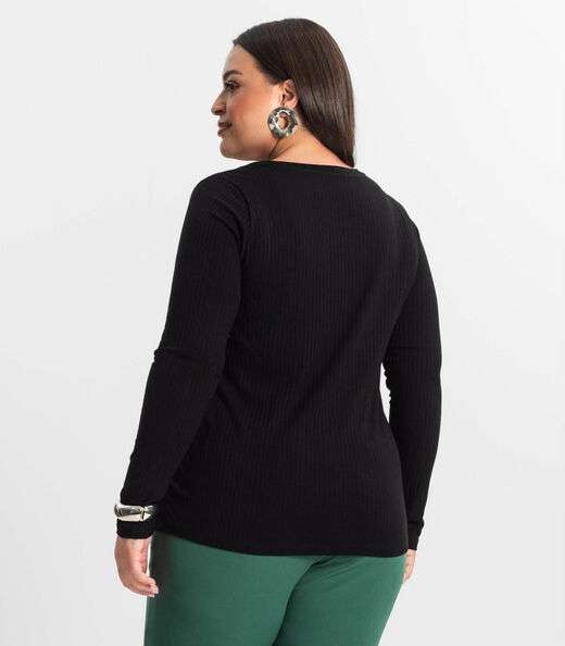Blusa Manga Longa Ribana Canelada Secret Glam Preto