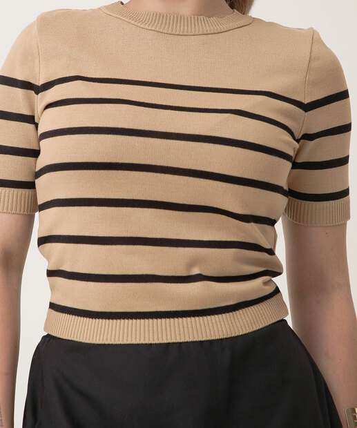 Blusa Feminina Tricô Listrado Marisa Bege