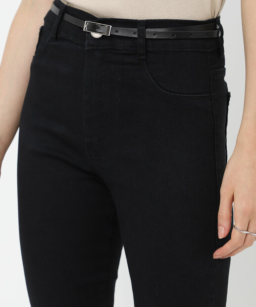 Calça Feminina Jeans Skinny Cinto Preto