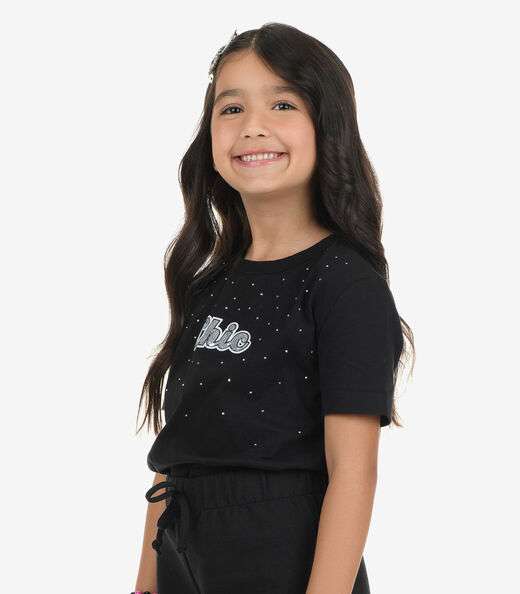 T-Shirt Feminina Meia Malha Rovi Kids Preto