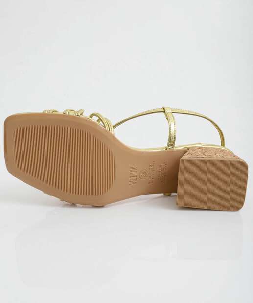 Sandália Feminina Salto Grosso Metalizado Vizzano