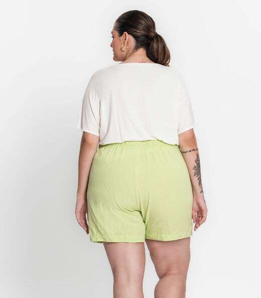 Shorts Feminino Plus Size Em Linho Secret Glam Verde