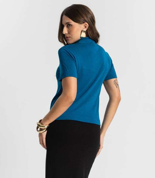 Blusa Feminina Gola Alta ViscoTrico Básica Endless Azul