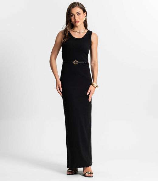 Vestido Midi De Ribana Feminino Endless Preto