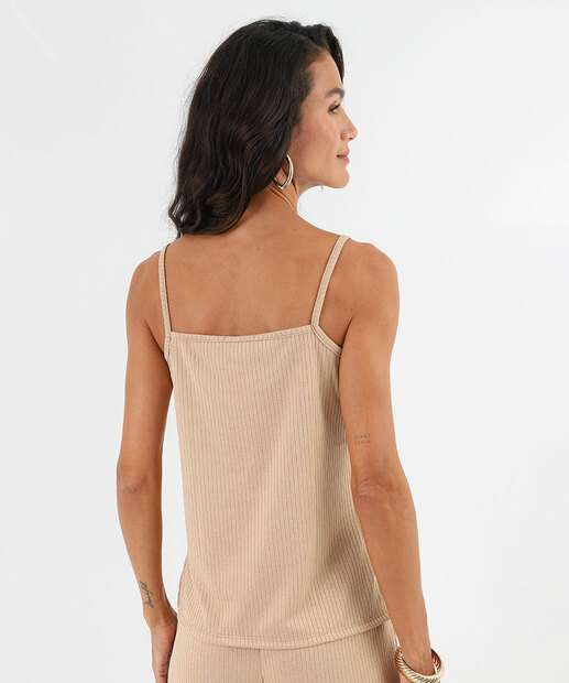 Blusa Regata Feminina Canelada Alongada Marisa Bege