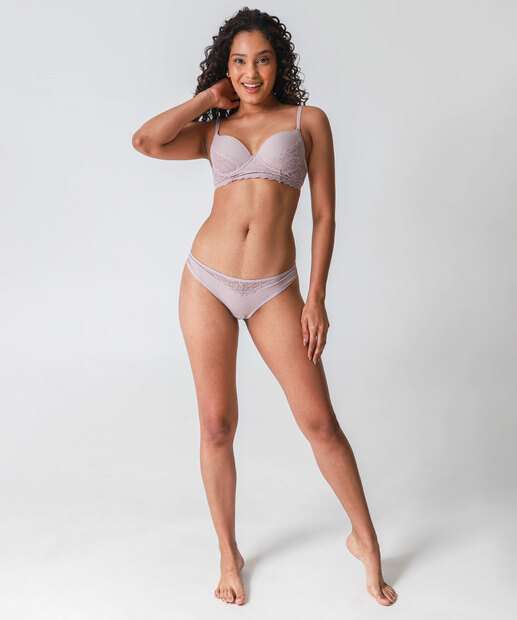 Calcinha Fio Dental Recorte Renda Marisa Lilás